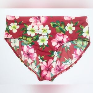 Lands' End Women's Bikini Bottoms Size 18 XL Hawaiian Red Floral Mid Waist